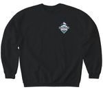 Hooray, Hes kicked the ball, a Black Softstyle Crewneck Sweatshirt (back-view)