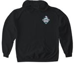 Hooray, Hes kicked the ball, a Black Gildan Softstyle Pullover Hoodie (back-view)