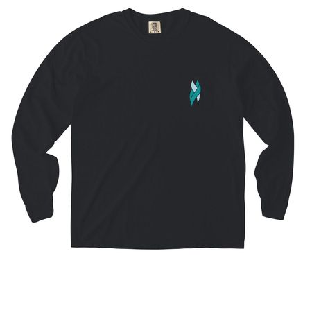 Teal Awareness Ribbon Pocket Shirt, a Black Comfort Colors Long Sleeve Pocket Tee