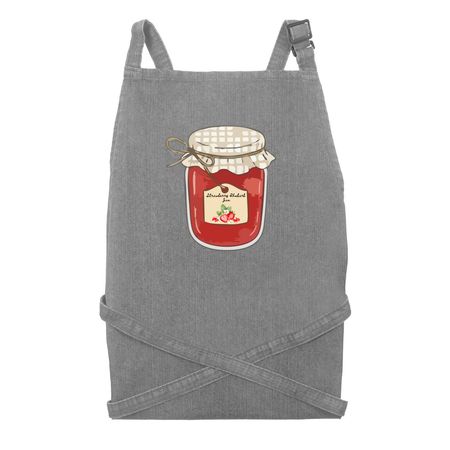 Strawberry Rhubarb Jam Apron, a Grey Denim Recycled Denim Bib Apron