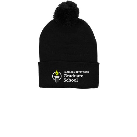 Beanies, a Black Printed Pom-Pom Beanie