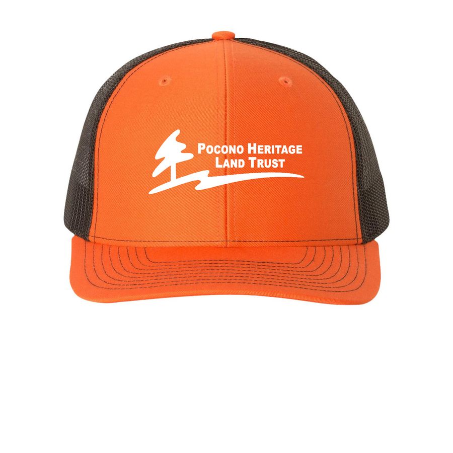 Orange PHLT Hat, a Orange/ Black Printed Snapback Trucker Cap
