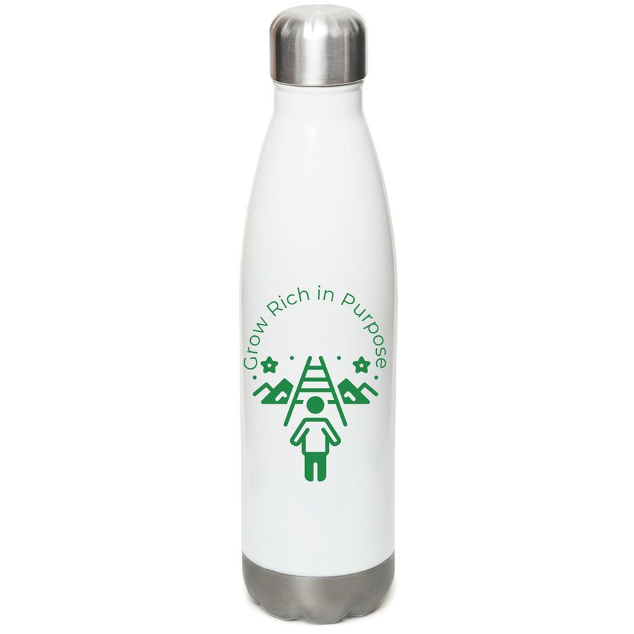 Grow Rich in purpose, a White Stainless Steel Water Bottle