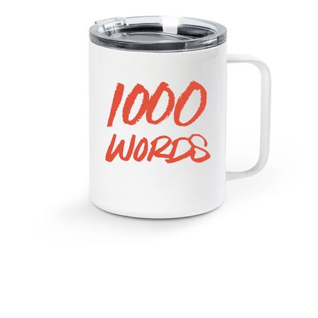 1000 Words Travel Mug, a White Stainless Steel Travel Mug