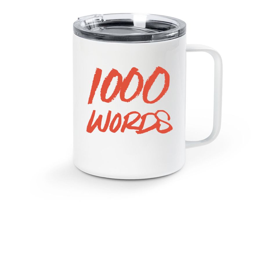 1000 Words Travel Mug, a White Stainless Steel Travel Mug