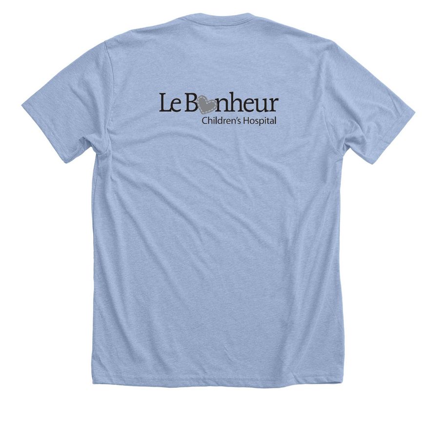 Le Bonheur Facility Dog, a Heather Baby Blue Premium Unisex Tee (back-view)