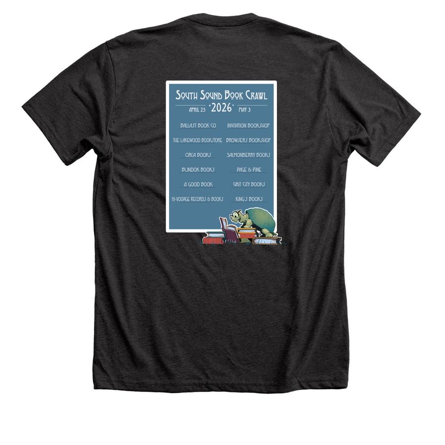 South Sound Book Crawl 2026, a Dark Grey Heather Premium Unisex Tee (back-view)