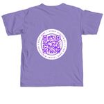 Sunny Ministries Logo- White, QR Code on Back, a Violet Comfort Colors Unisex Tee (back-view)