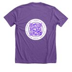 Sunny Ministries Logo- White, QR Code on Back, a Heather Team Purple Premium Unisex Tee (back-view)