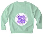 Sunny Ministries Logo- White, QR Code on Back, a Misty Jade Stanley/Stella Unisex Changer 2.0 Crewneck Sweatshirt (back-view)