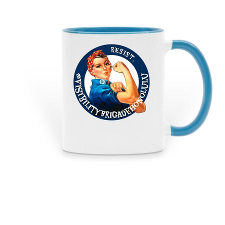 Visibility Brigade Honolulu Member Merch, a Light Blue Two-Tone Ceramic Mug