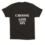 Choose God over sin Month, a Black Premium Cotton Tee (back-view)