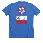 Acumen - Love the World, a Heather True Royal Premium Unisex Tee (back-view)