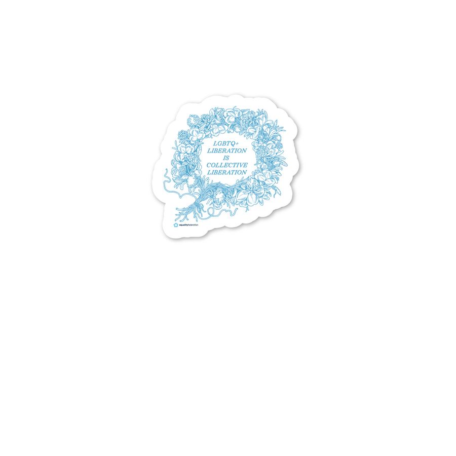 LGBTQ+ Liberation Sticker, a White Kiss Cut Sticker