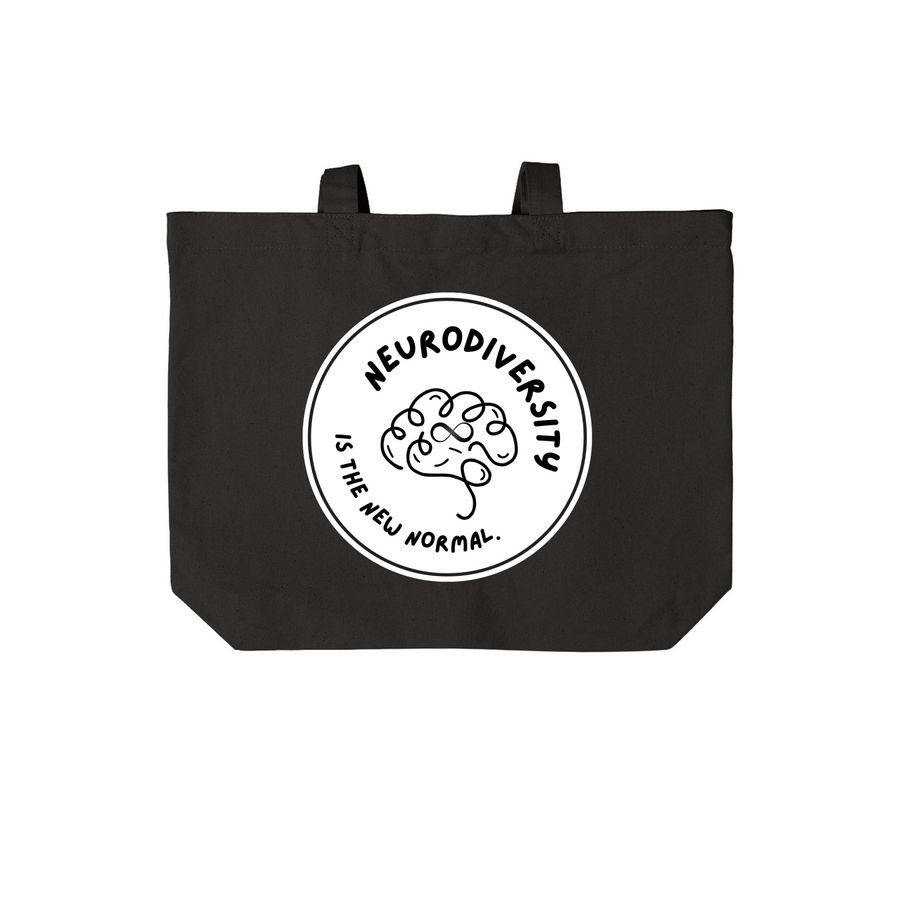 Neurodiversity is the new normal TOTE Bag, a Deep Black Cotton Canvas Tote Bag