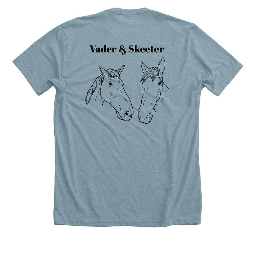 Skeeter & Vader, a Heather Blue Lagoon Premium Unisex Tee (back-view)