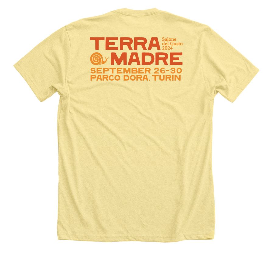 2024 Terra Madre Salone del Gusto - snail, a Heather Yellow Gold Premium Unisex Tee (back-view)
