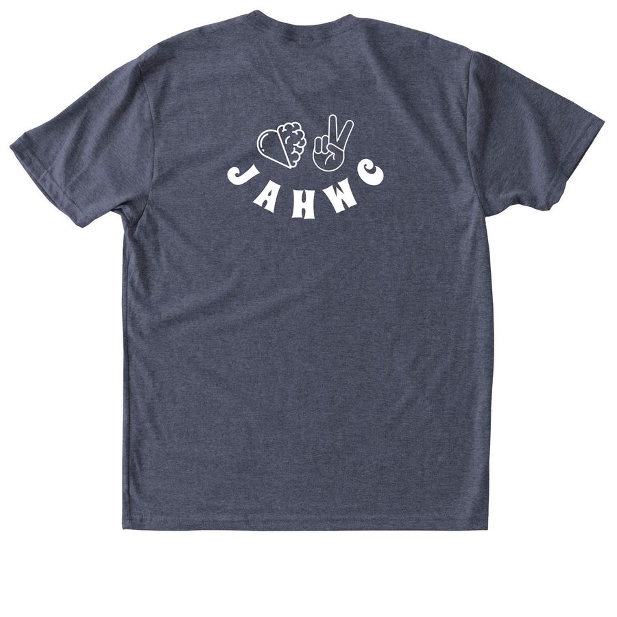 JAHWC - Good Vibes, Homies, a Vintage Navy Triblend Unisex Tee (back-view)