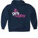 Girls Rugby Dark Sweatshirts, a Navy Gildan Softstyle Pullover Hoodie
