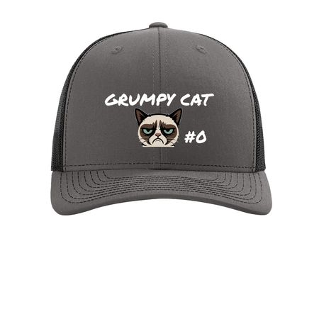 Grumpy Hat, a Charcoal/ Black Printed Snapback Trucker Cap