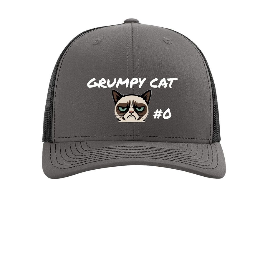 Grumpy Hat, a Charcoal/ Black Printed Snapback Trucker Cap