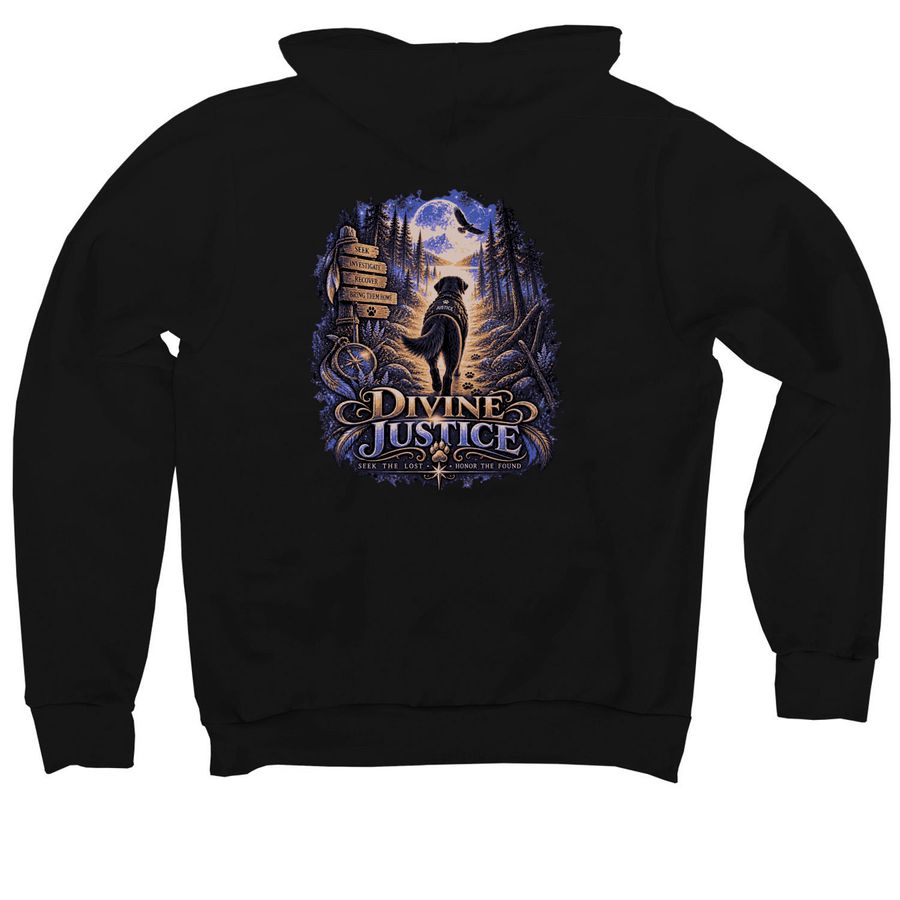 Help Build Divine Justice, a Black Premium Pullover Hoodie (back-view)