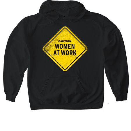 Caution Women at Work!, a Black Gildan Softstyle Pullover Hoodie