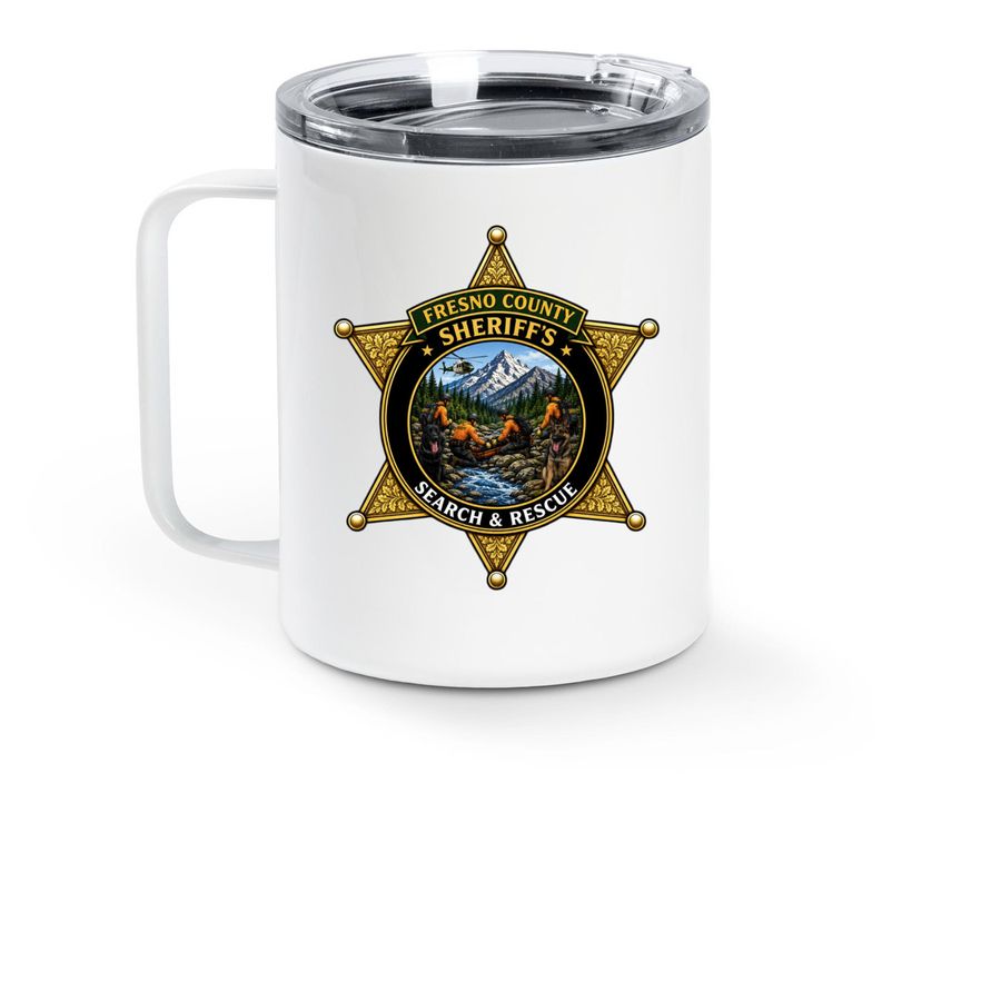 Roque and Huck, a White Stainless Steel Travel Mug (back-view)