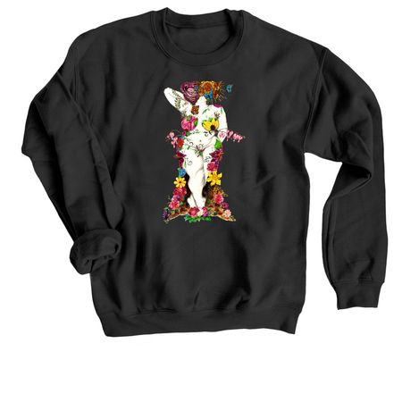 Fat Flower Femme, a Black Crewneck Sweatshirt