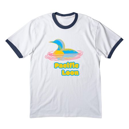 907 Birds | Pacific Loon, a White/ Navy Cotton Ringer Tee