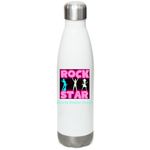 Stay hydrated!, a White Stainless Steel Water Bottle (back-view)