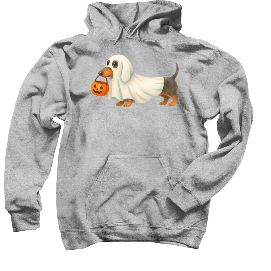 Dachshund in Halloween Costume, a Sport Grey Pullover Hoodie