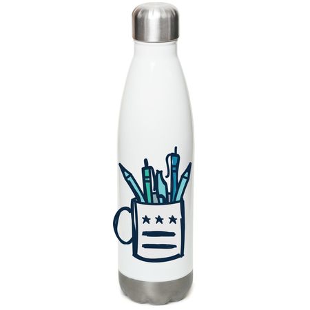 Water Bottle, a White Stainless Steel Water Bottle