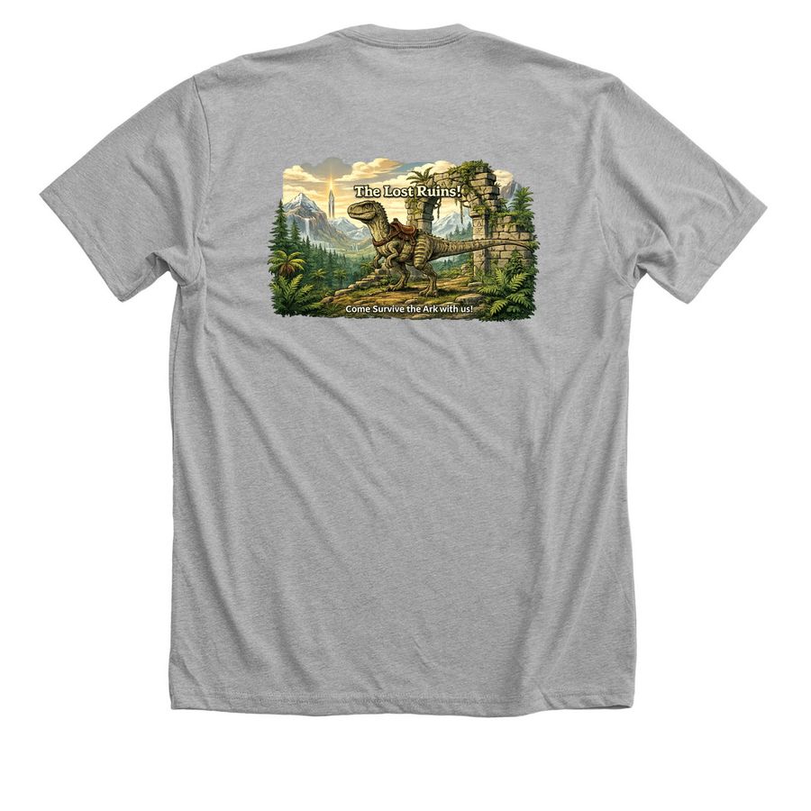 Come Survive the Ark with us!, a Athletic Heather Premium Unisex Tee (back-view)
