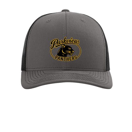Parkview Panther Hat, a Charcoal/ Black Printed Snapback Trucker Cap