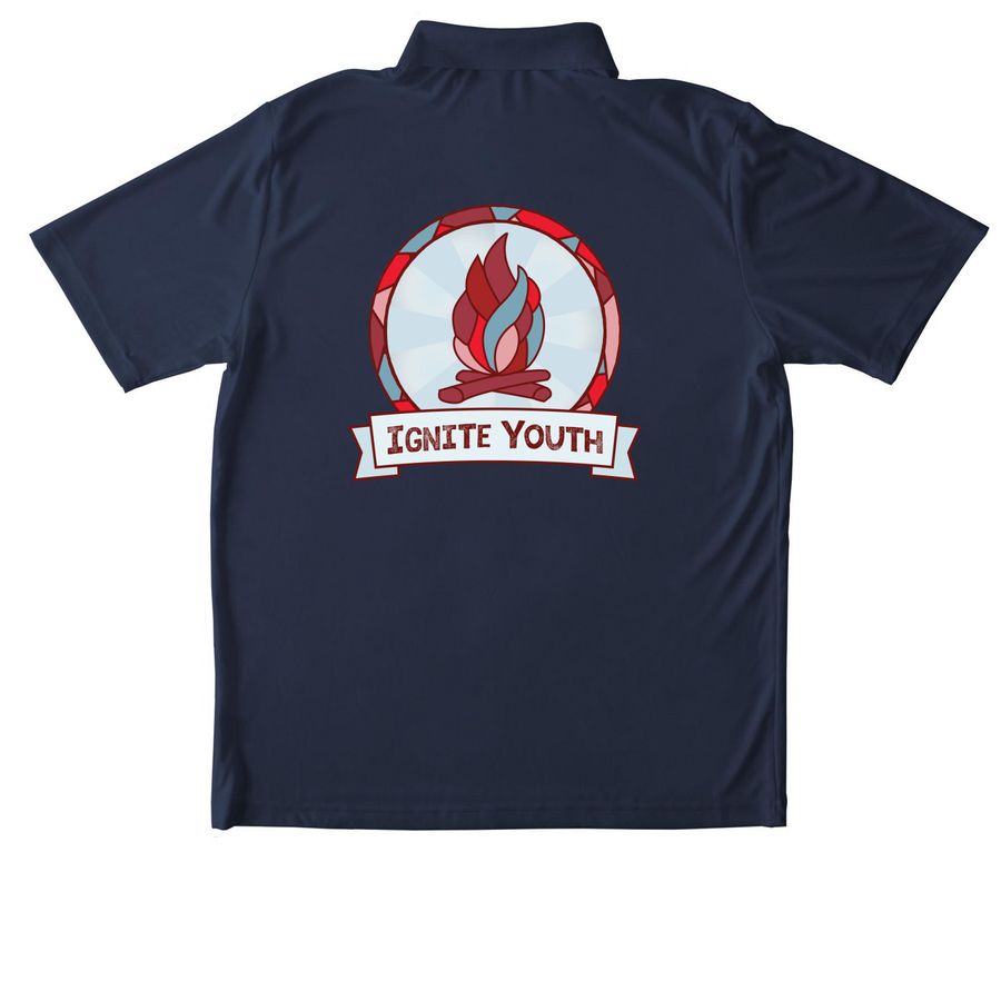Ignite Youth RC Club Pit Crew, a True Navy Unisex Performance Polo (back-view)