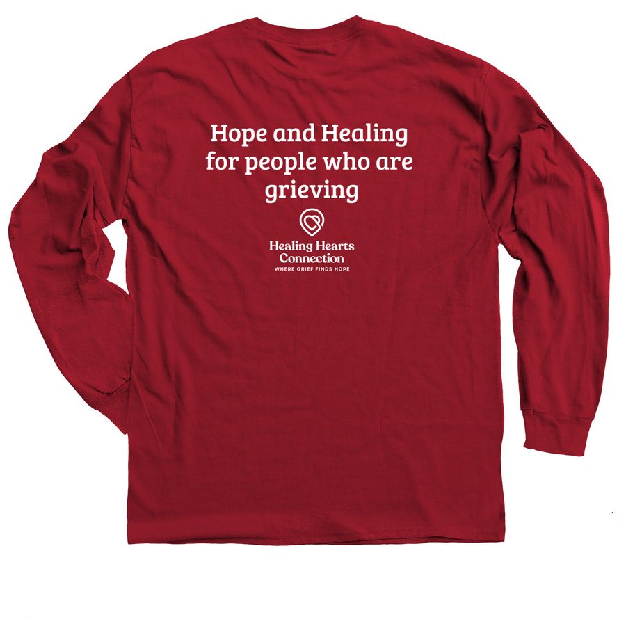 Hearts of Hope Gear, a Cardinal Red Classic Long Sleeve Tee (back-view)