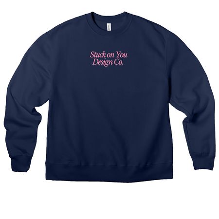 Pink/Yellow SOYDC Shirt, a Navy Premium Heavyweight Crewneck Sweatshirt