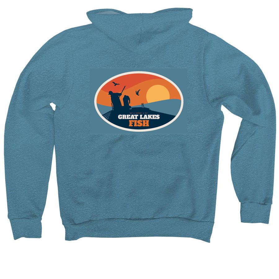 Great Lakes Fish Sweatshirt, a Heather Deep Teal Premium Pullover Hoodie (back-view)