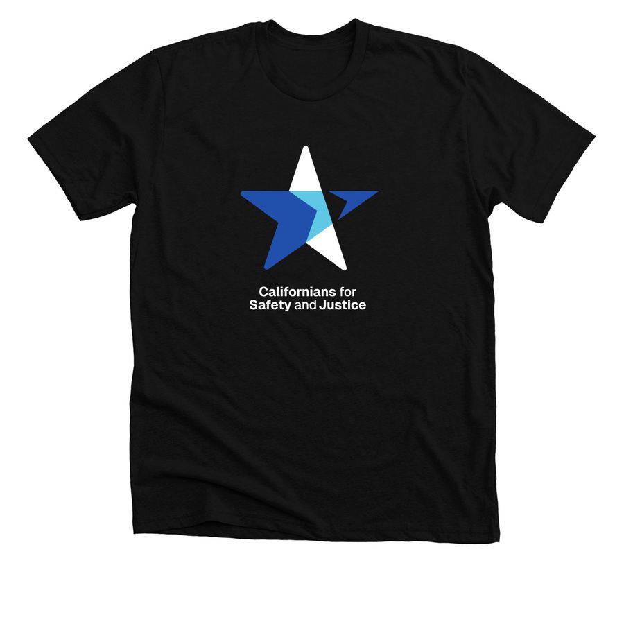 Safety and Justice in California, a Solid Black Blend Premium Unisex Tee