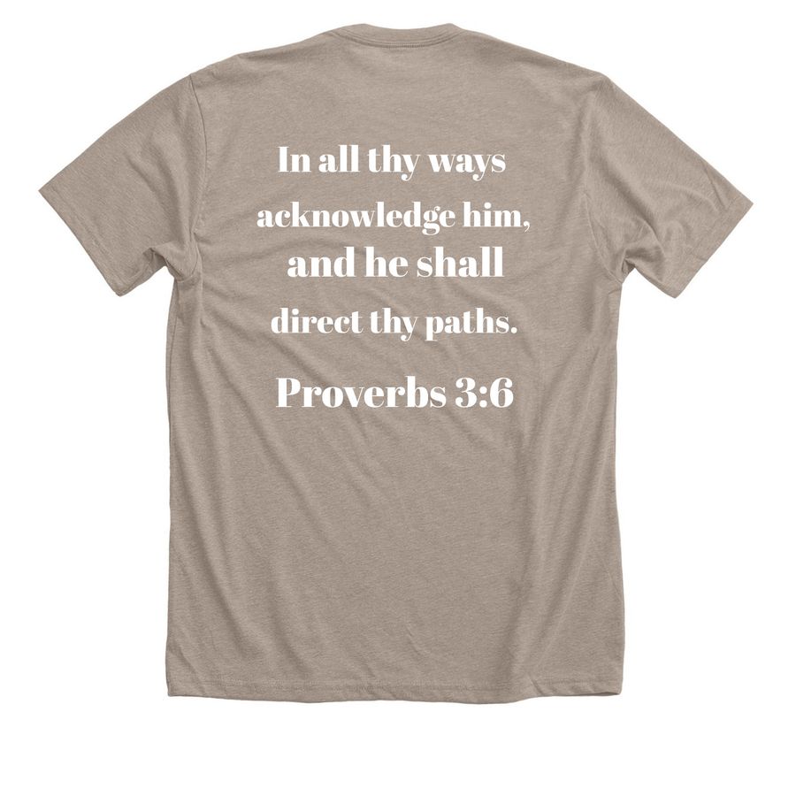 With God../Proverbs 3:6 shirt, a Heather Stone Premium Unisex Tee (back-view)