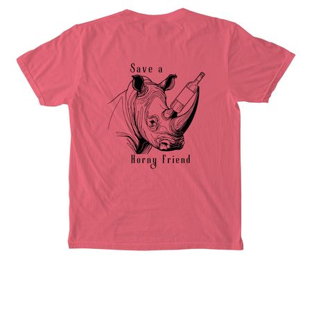 Winos Saving Rhinos, a Watermelon Comfort Colors Pocket Tee (back-view)