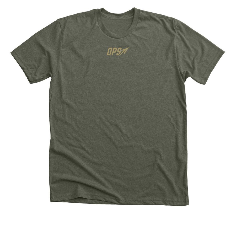 OPS Competition Tee (Green/Gold), a Heather Military Green Premium Unisex Tee