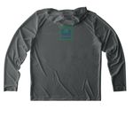 ARPF River Tee-Wicking Style, a Dark Smoke Grey UV Performance Long Sleeve Hoodie (back-view)