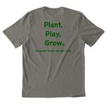 CYGC Front and Back Print Green Logo, a Driftwood Grey Allmade Organic Cotton Mineral Dye Tee (back-view)