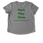 CYGC Front and Back Print Green Logo, a Aluminum Grey Allmade Eco Triblend Women?s Scoop Neck Tee (back-view)