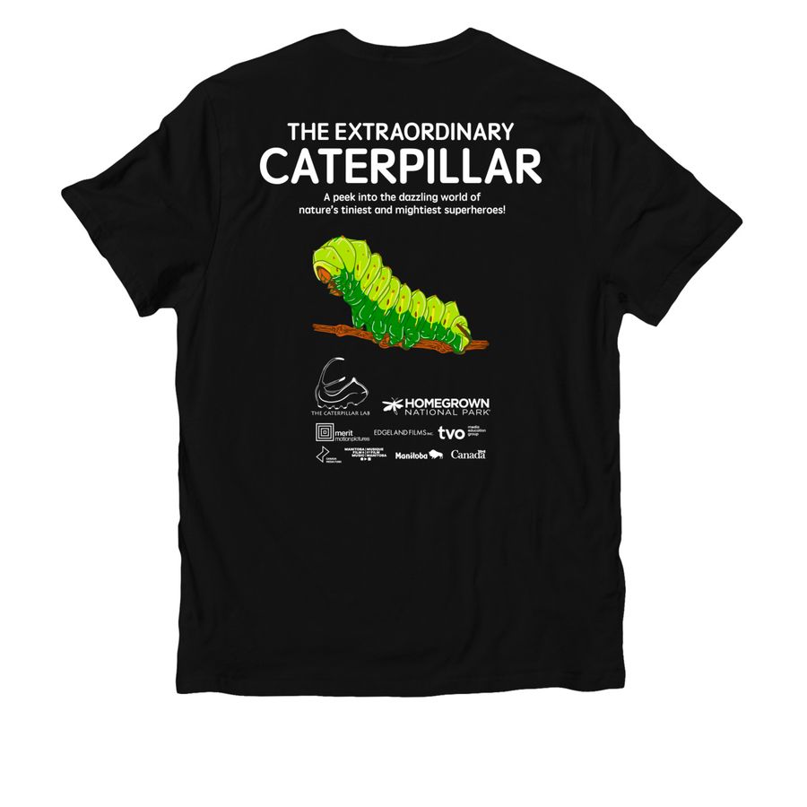 "The Extraordinary Caterpillar" Film Shirt, a Deep Black Allmade Organic Cotton Unisex Tee (back-view)