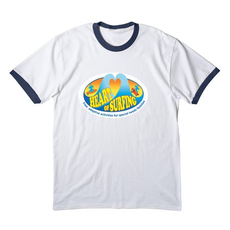 Heart of Surfing-Ocean Playground Backside LG, a White/ Navy Cotton Ringer Tee