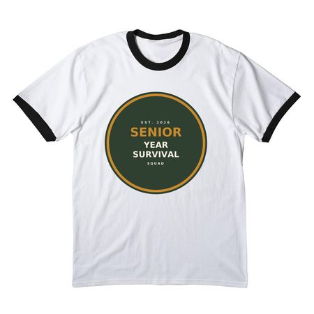 Senior Year Survival Squad, a White/ Jet Black Cotton Ringer Tee