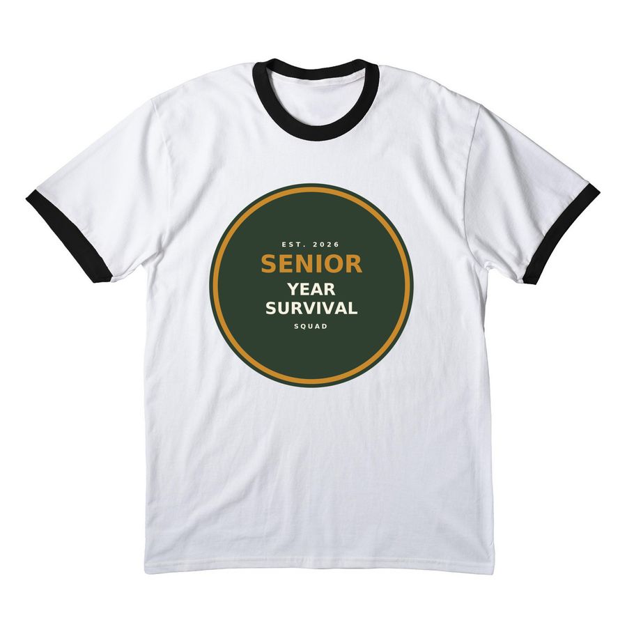 Senior Year Survival Squad, a White/ Jet Black Cotton Ringer Tee